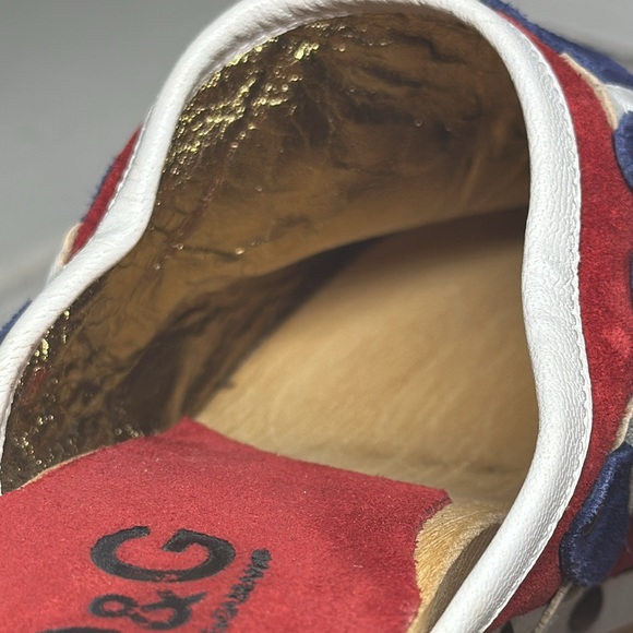 Dolce & Gabbana Red Suede Butterfly Wooden Heel Platform Clogs Women’s Size 35 - Picture 7 of 11